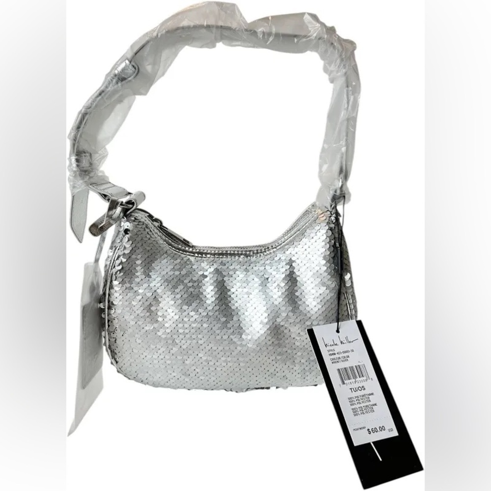 Nicole Miller New York. Silver Sequin hobo shoulder bag. NEW NWT